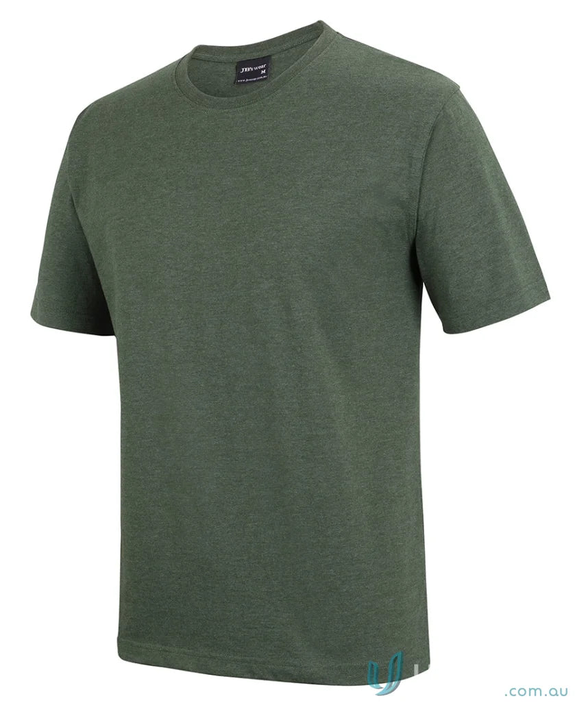 Dark green heathered JBs Adult 1HT Green Tee with classic fit and ribbed crew neck