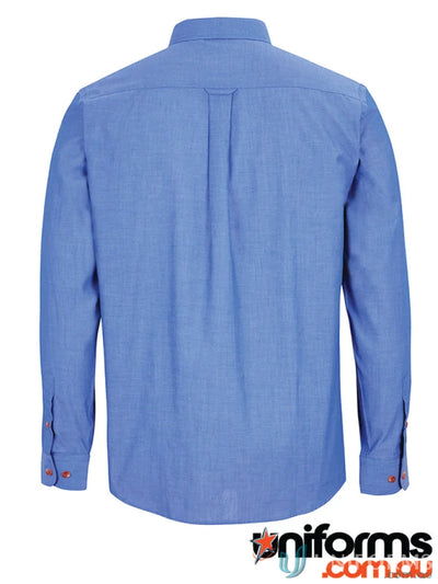 Blue long-sleeve button-down shirt made from indigo fabric blend for a stylish look