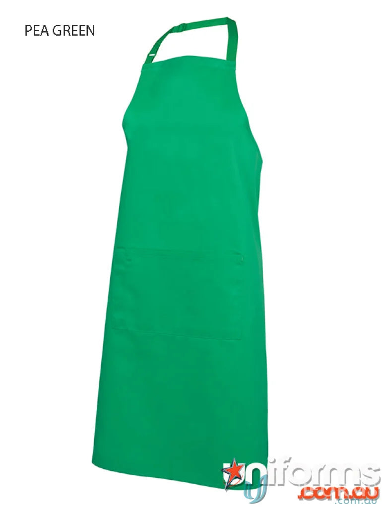 Pea green JB’s Bib Apron with pocket and herringbone waist strap for cooking