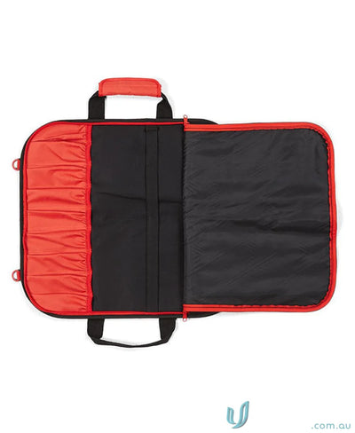 Open red and black JBs Chefs Knife Bag with workwear design and spacious compartments