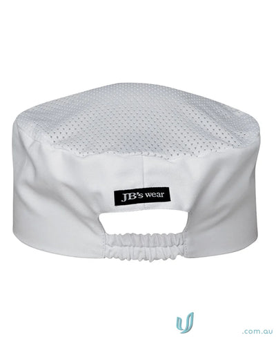 White mesh-topped JBs Chefs Vented Cap for comfortable fit in uniforms