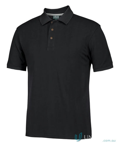 Black cotton ottoman polo shirt made from cozy Ottoman knit fabric for premium comfort