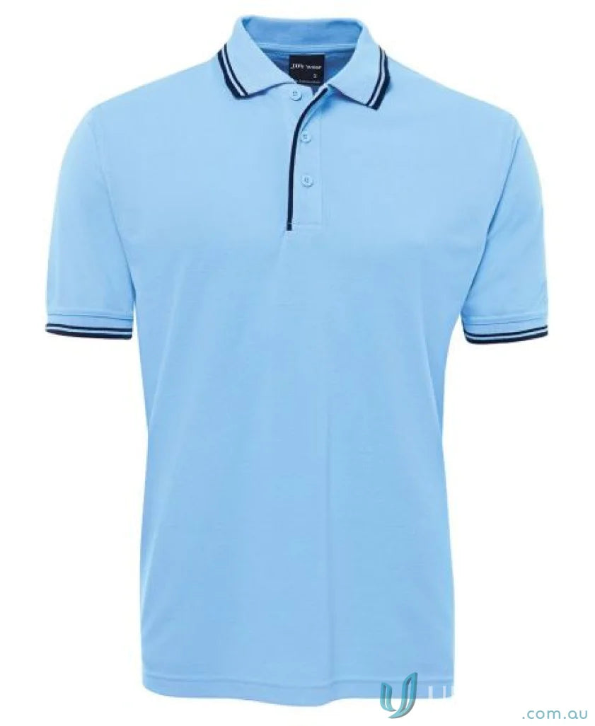 Light blue JBs Contrast Polo with dark trim in pique knit fabric perfect for sun protection