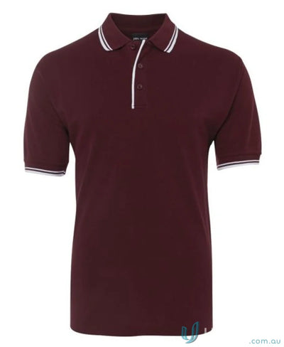 Maroon JBs Contrast Polo shirt with white trim made of pique knit fabric for sun protection