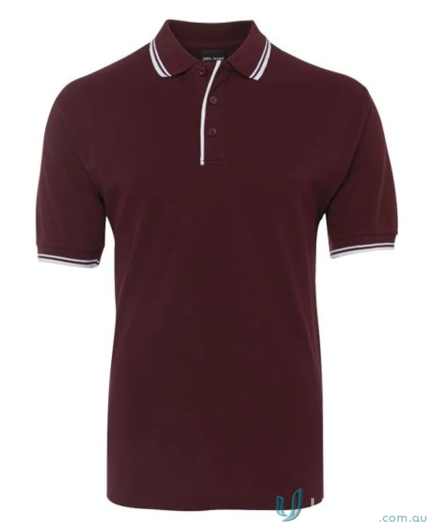 Maroon JBs Contrast Polo shirt with white trim made of pique knit fabric for sun protection