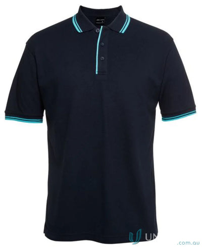 Navy JBs Contrast Polo with light blue trim in pique knit fabric, sun protection style