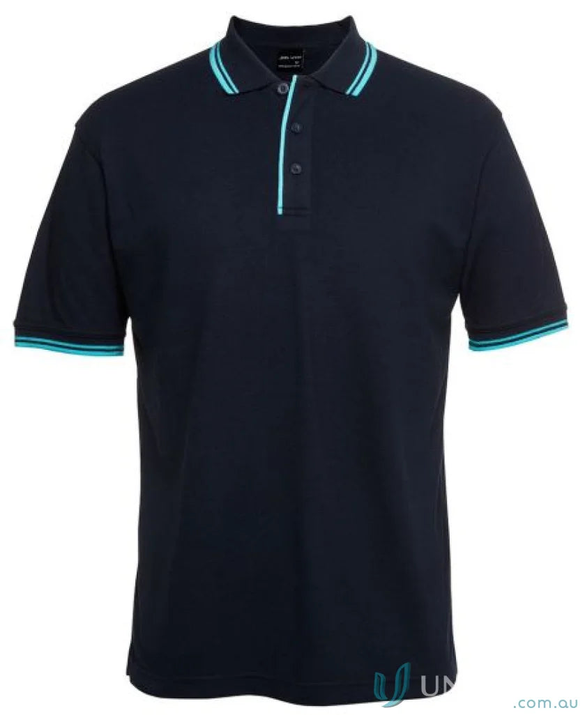 Navy JBs Contrast Polo with light blue trim in pique knit fabric, sun protection style