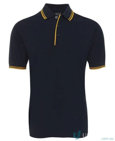 Navy JBs Contrast Polo with yellow trim made of pique knit fabric and sun protection