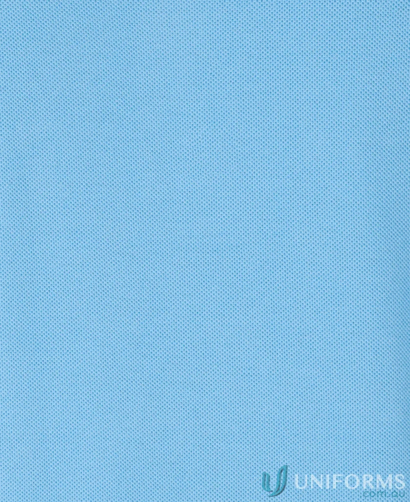 Light blue knitted fabric on JB’s Epaulette LS Polo featuring pique knit fabric and long sleeve style