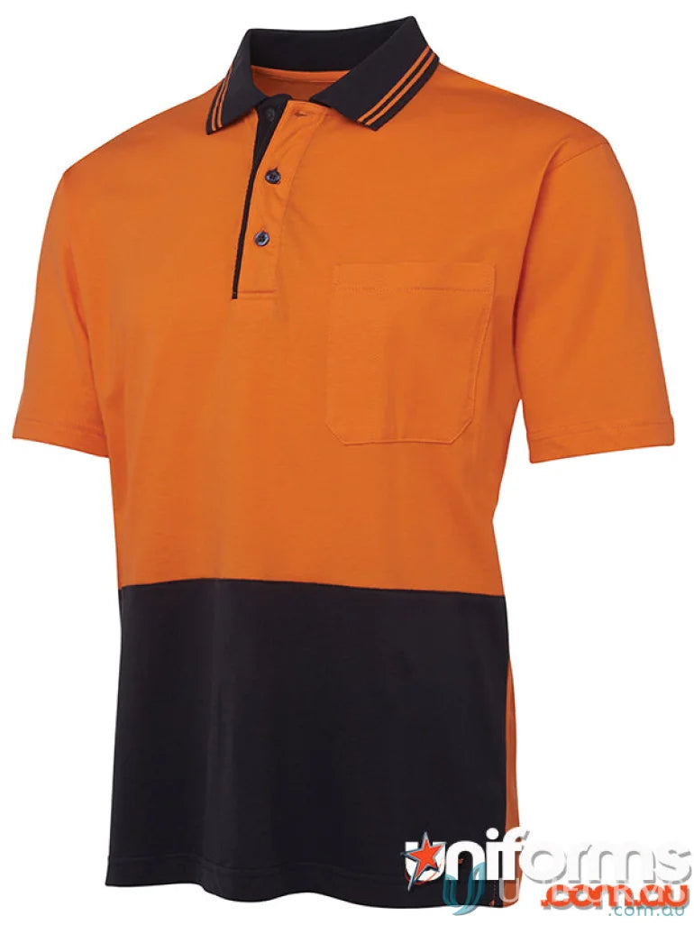 Orange and black Polo shirt from JBS Hi Vis S/S Cotton workwear uniform collection