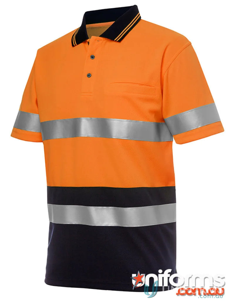 Orange and navy high-visibility polo shirt from JBs HiVis workwear uniform collection