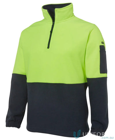 Two-tone lime navy or orange navy high-visibility fleece pullover perfect for uniforms
