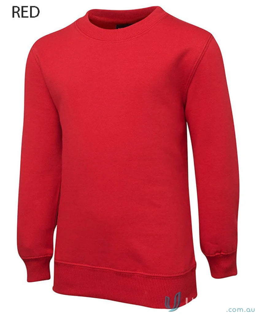 Red kids fleece sweatshirt with 2x2 rib cuffs from JBs Kids Fleecy Sweat collection