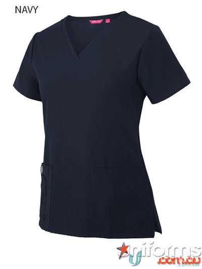 Navy blue JB’s Ladies Nu Scrub Top with urban fit and waist dart design
