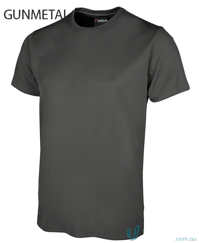 Gunmetal-colored JBS Wear Podium Poly Tee emphasizes podium cool and sun protection advantage