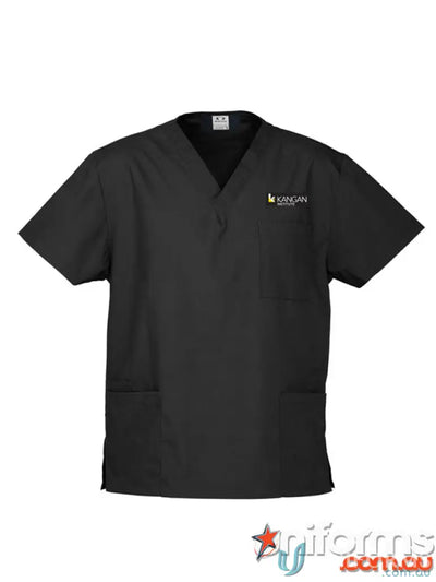 Black Black V-neck scrub top made of natural stretch fabric for unisex classic comfort