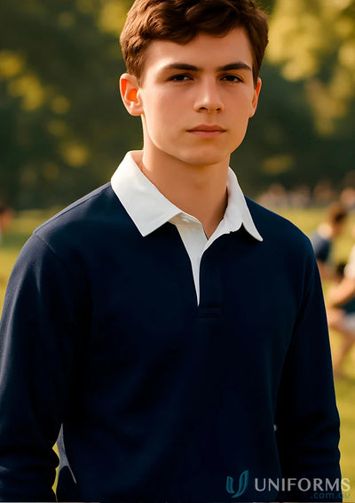 Navy blue jbs rugby jumper with ribbed sleeve cuffs from Kensington Rugby Jumper series