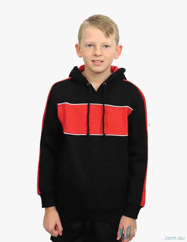 Kids Chesty Hoodie with black and red chest panel made of anti-pill fleece BSHD11K