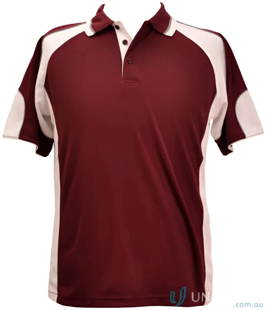 Kids CoolDry Alliance Polo in maroon and white mini waffle fabric for kids cooldry style