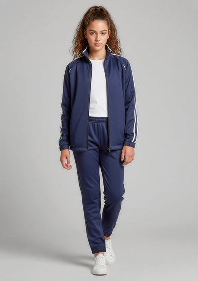 Kids Flash Track Top navy blue tracksuit with white sleeve and side stripes