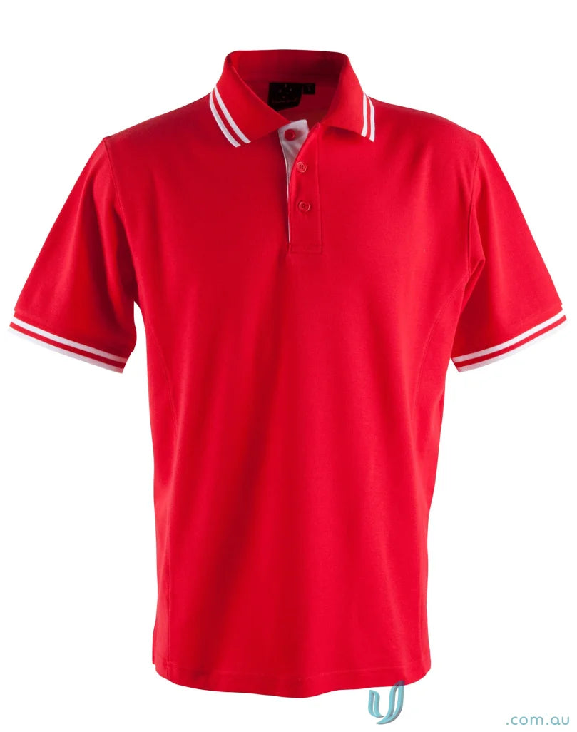 Kids Grace Polo in red with white trim, made from Truedry Pique Short Sleeve fabric