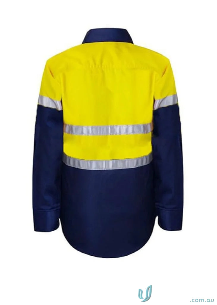 Kids HI VIS LS Shirt with reflective tape and twin needle stitching for safety
