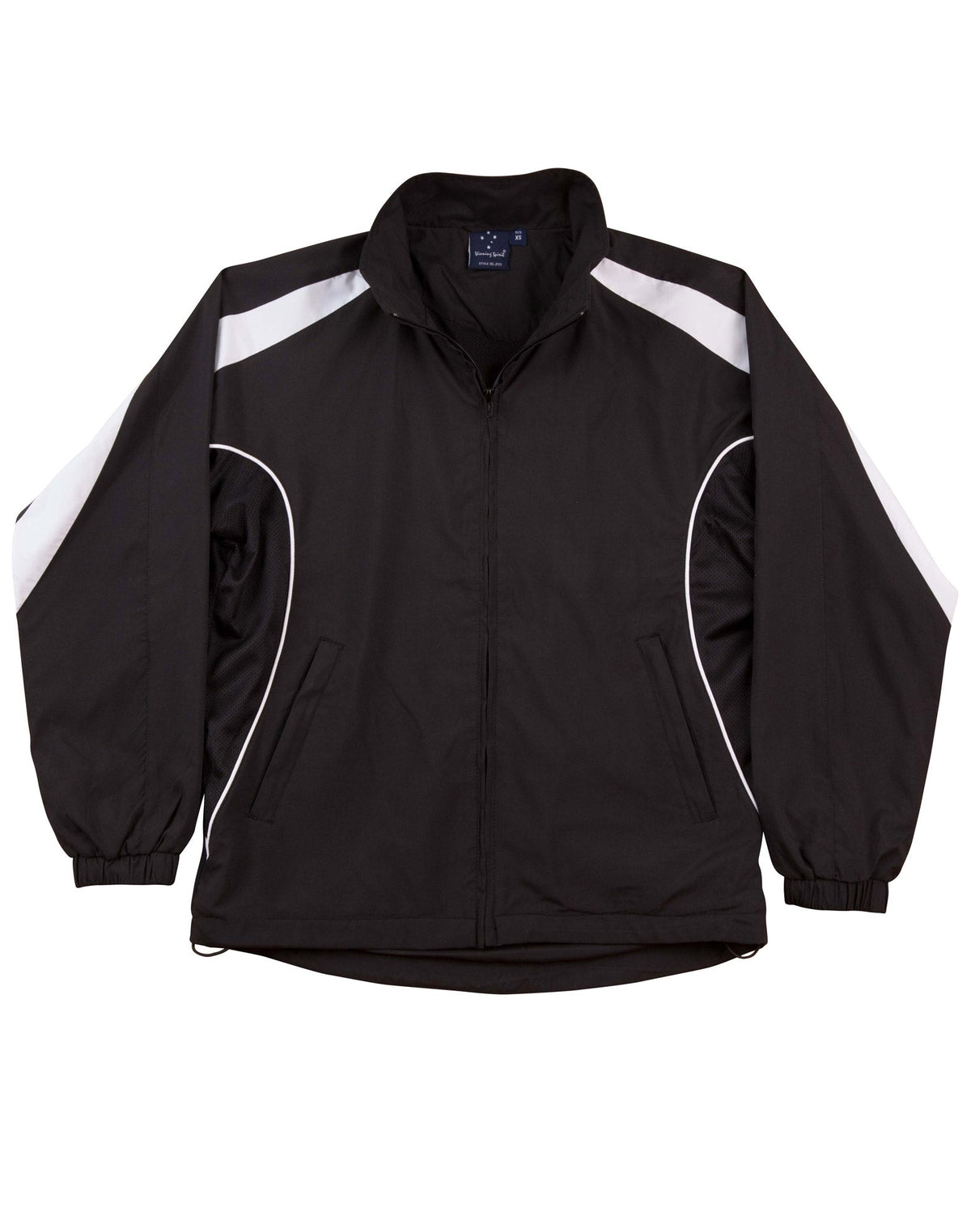 Kids Legend warm up jacket with black body white diagonal stripes