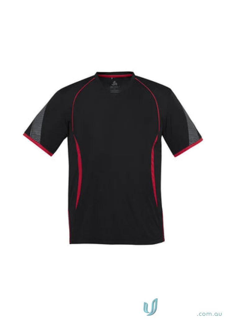 Kids Razor Tee black and red athletic t-shirt from the t406ks biz collection, made with biz cool polyester