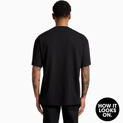 Black Kik oversize tee with wide neck ribbing, relaxed mens street tees fit