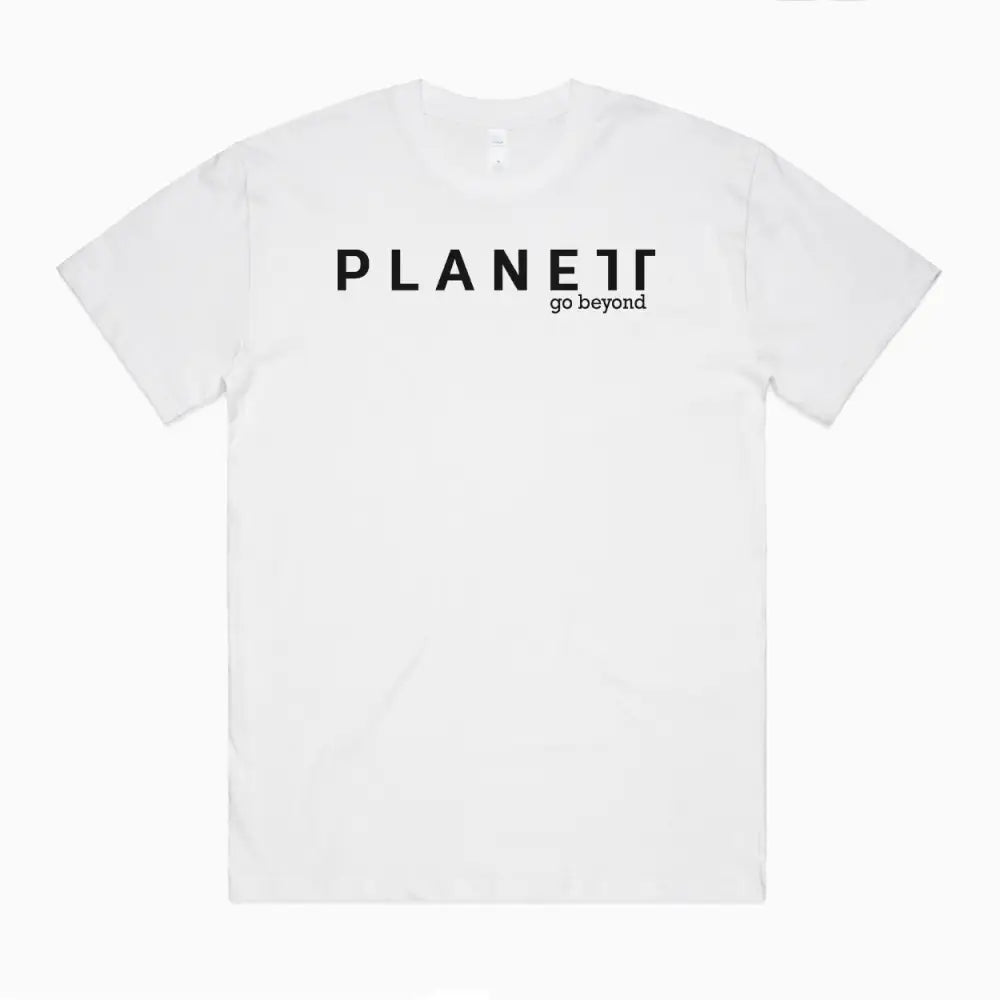 Kik Oversize Tee with white short-sleeve planet go beyond print, double needle hems