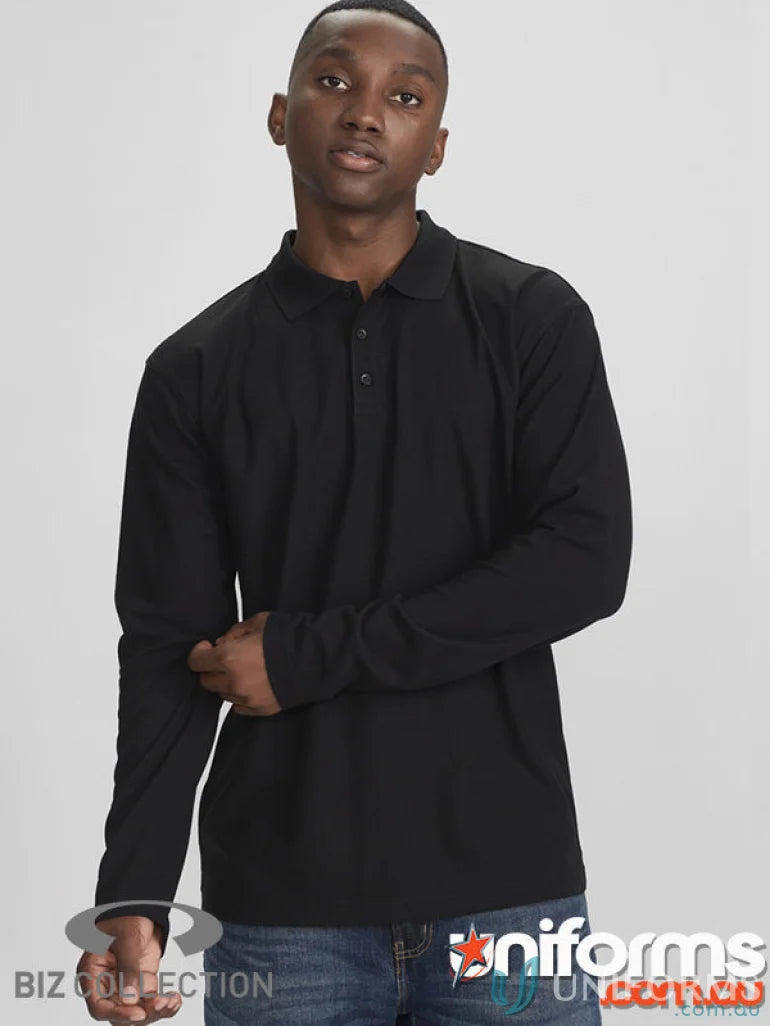 Black Krue LS Polo men’s crew long with twin needle sleeve p400ml long sleeve polo