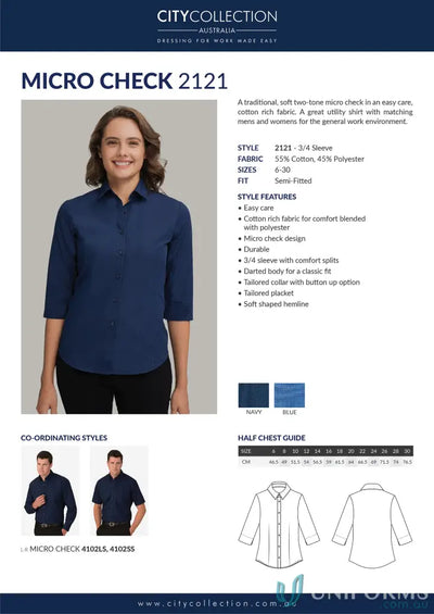 Ladies micro check shirt made of premium fabric, perfect for casual style enthusiasts