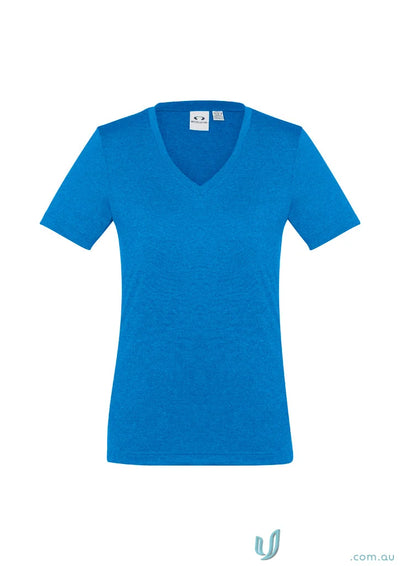 Blue V-neck T-shirt from Ladies Aero Tee in Biz Collection Ladies, for quality work uniforms