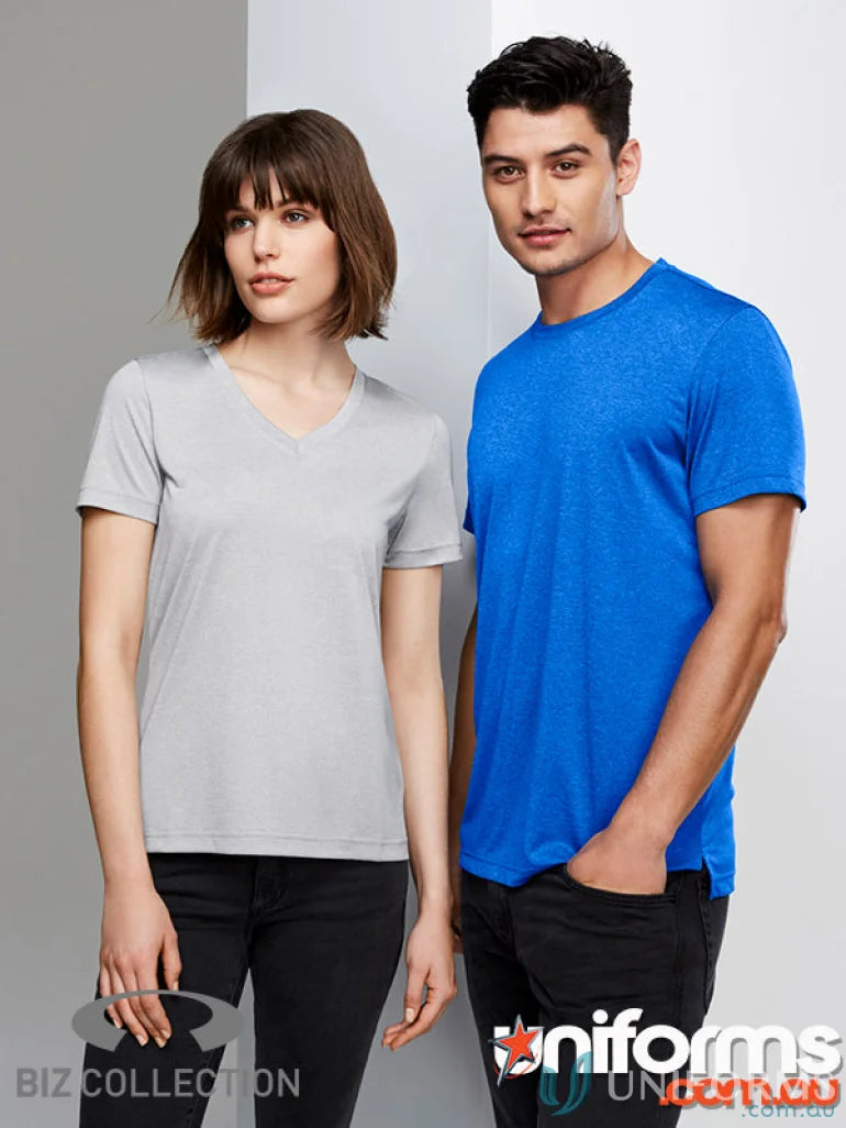 Two people wearing stylish Ladies Aero Tee from Biz Collection Ladies for quality work uniforms