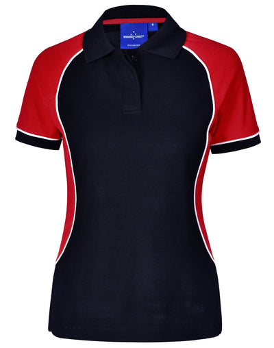 Ladies Arena Polo in black red with white trim on Truedry pique fabric