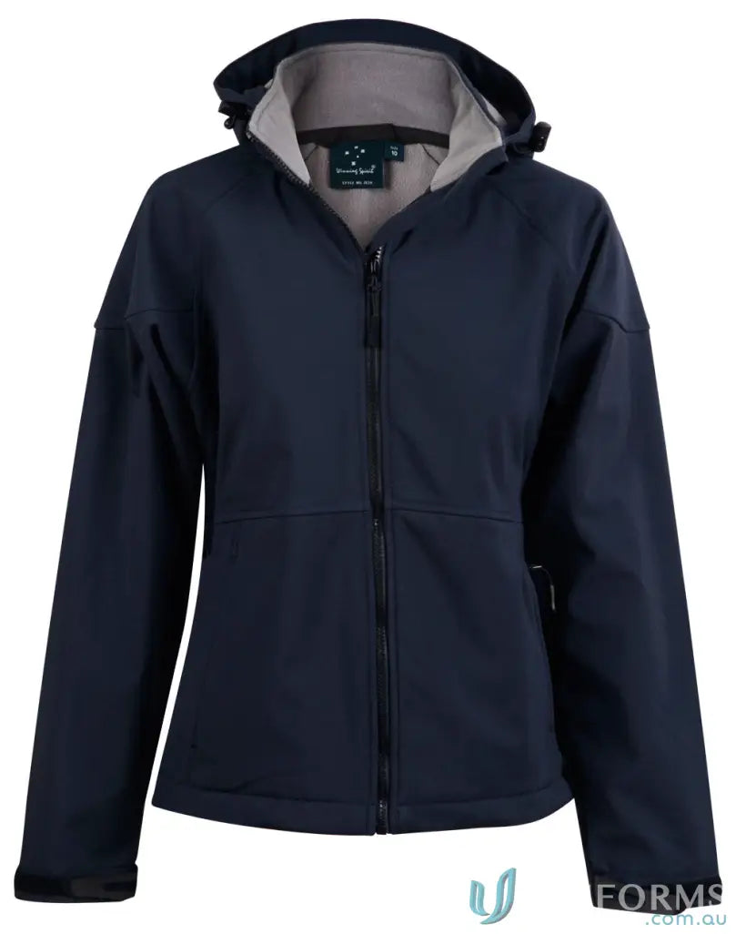Navy blue Jk34 Aspen Softshell Ladies Aspen softshell hooded jacket for comfy fall wear
