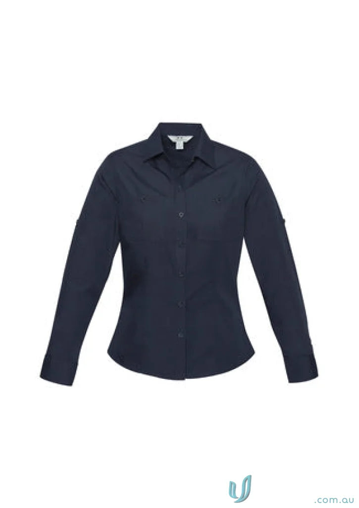Navy blue ladies Bondi Roll Up LS Shirt, perfect for womens Bondi long sleeve style