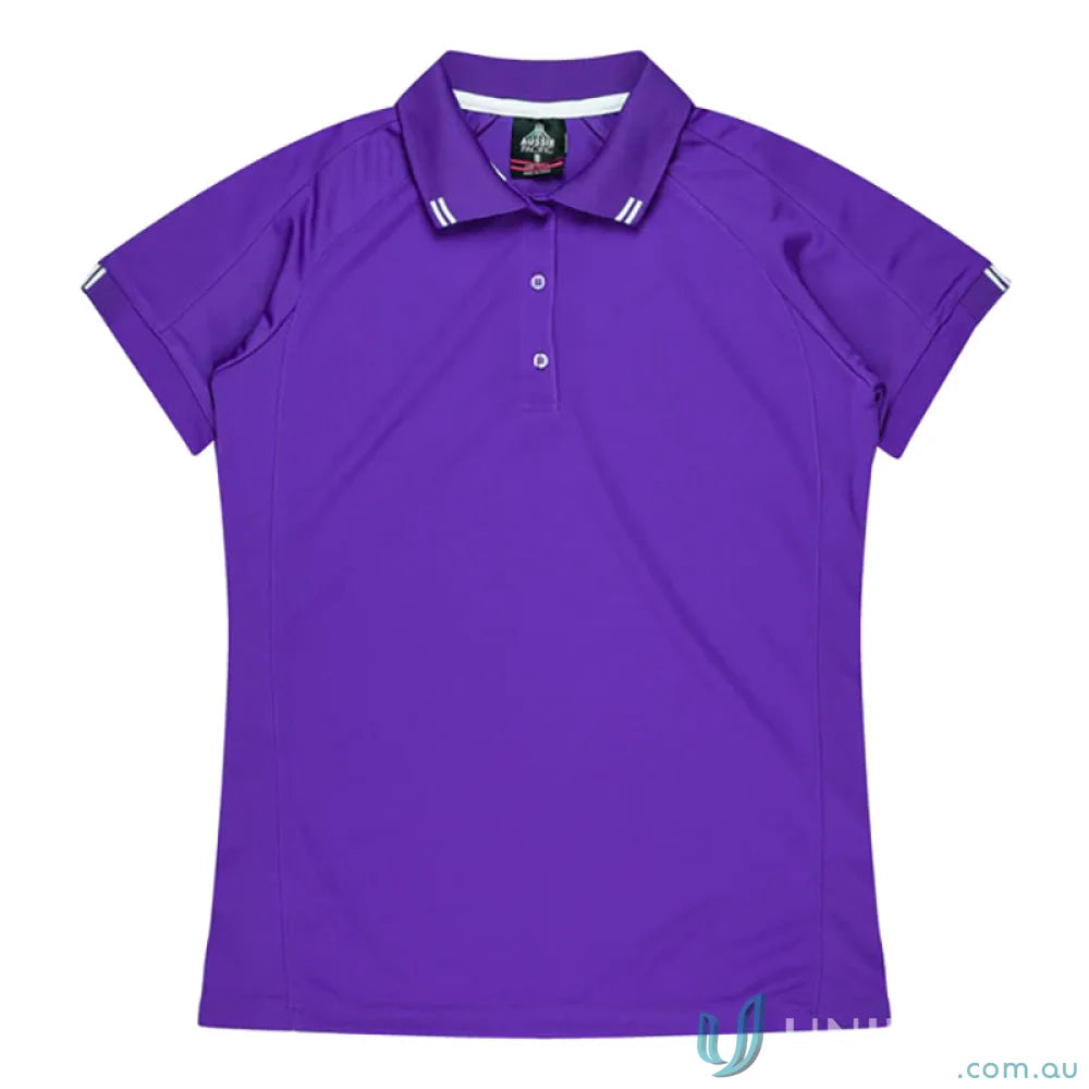 Purple Polo Shirt with White Stripes from Ladies Flinders Polo, perfect for uniforms or workwear