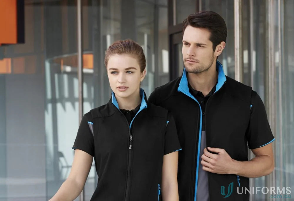 Matching black and blue vests from the Womens Geneva Vest collection, style j404l