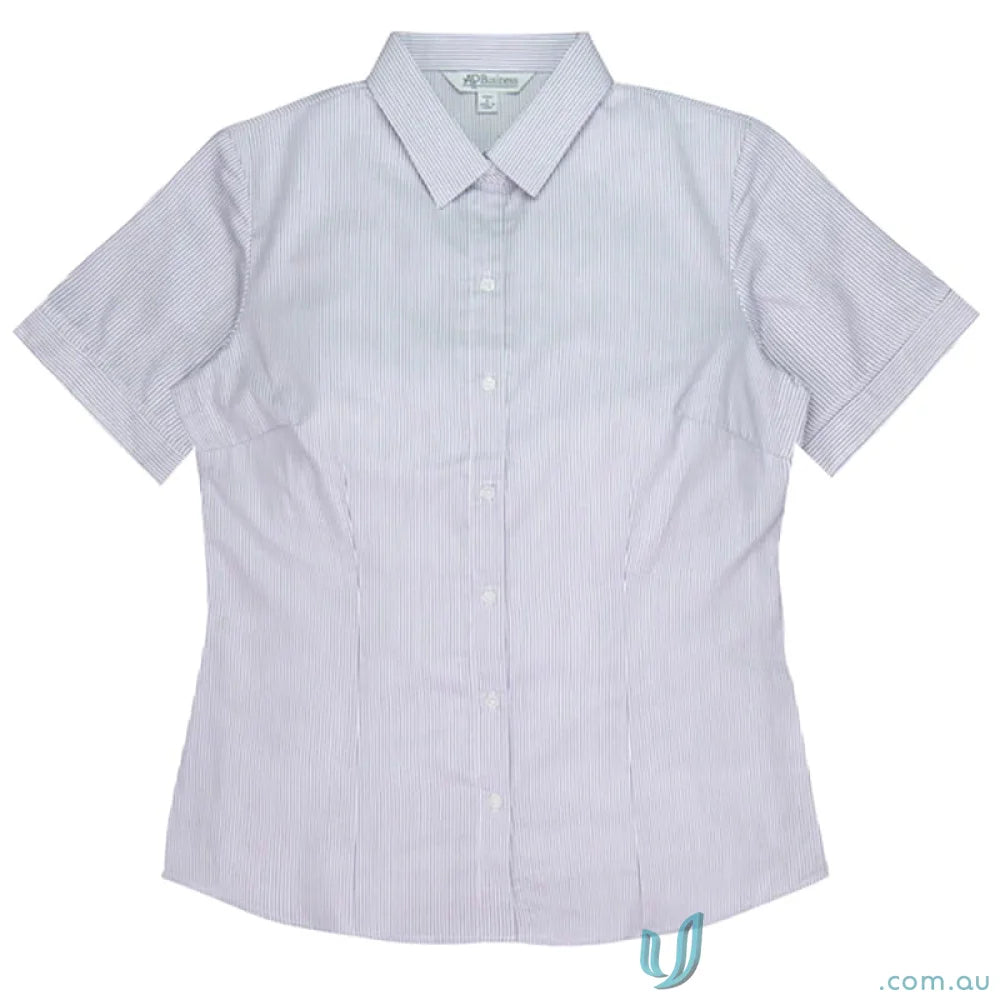 Ladies Henley 3qtr shirt with stylish striped short-sleeved button-down design
