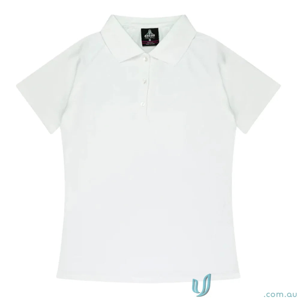 White short-sleeved polo shirt from Ladies Keira Polo, perfect for uniforms or workwear