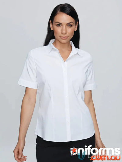 White short-sleeved button-down shirt from Ladies Kingswood SS Shirt for work uniforms