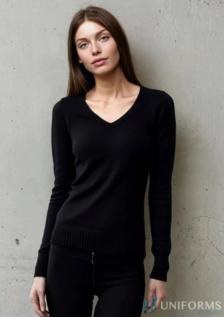 Black V-neck sweater from Ladies Knitted Jumper, urban fit with needle 12-gauge knit