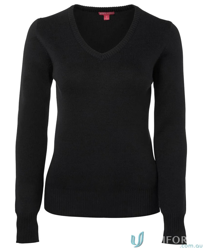 Ladies knitted jumper black V-neck sweater in urban fit made with needle 12-gauge knit
