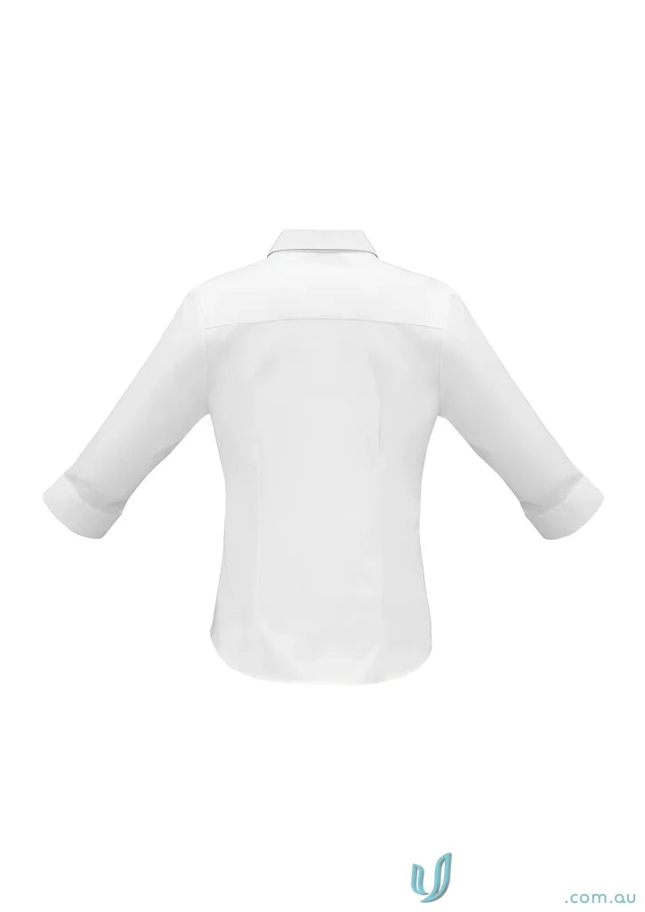 White button-down shirt from Ladies 3Q Luxe Premium Cotton biz collection s10221, wrinkle-resistant for womans luxe style