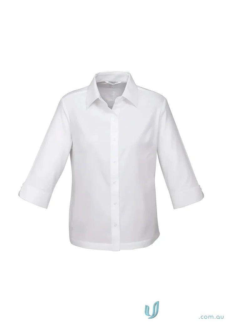 White womens luxe 3Q cotton shirt from Biz Collection S10221, wrinkle-resistant fabric
