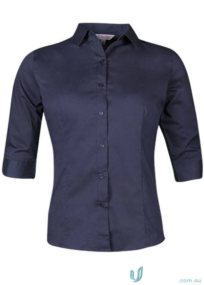 Ladies Mosman navy blue three-quarter sleeve shirt for uniforms and workwear style