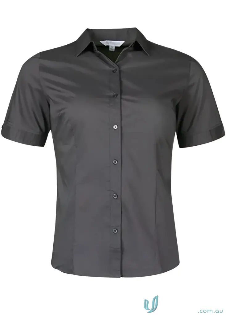 Gray short-sleeved button-down shirt from Ladies Mosman S/S workwear collection