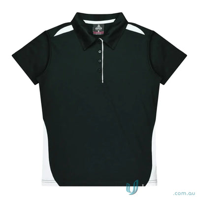 Black and white polo shirt from Ladies Paterson Polo, perfect for workwear or uniforms