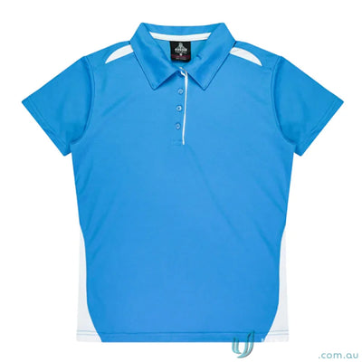 Blue and white polo shirt from Ladies Paterson Polo, perfect for uniforms or workwear